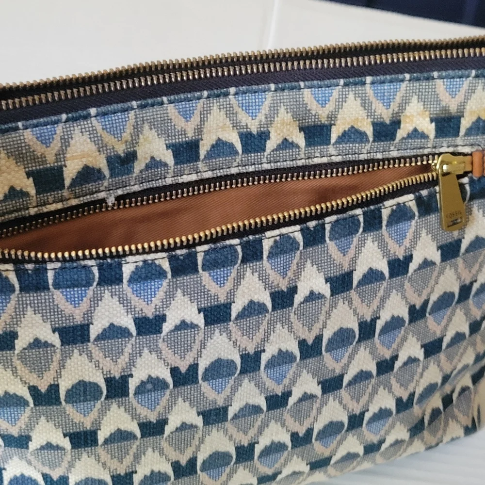 Fossil Blue and Brown Crossbody Bag. 13 x 10 x 2 Inches - Picture 5 of 8
